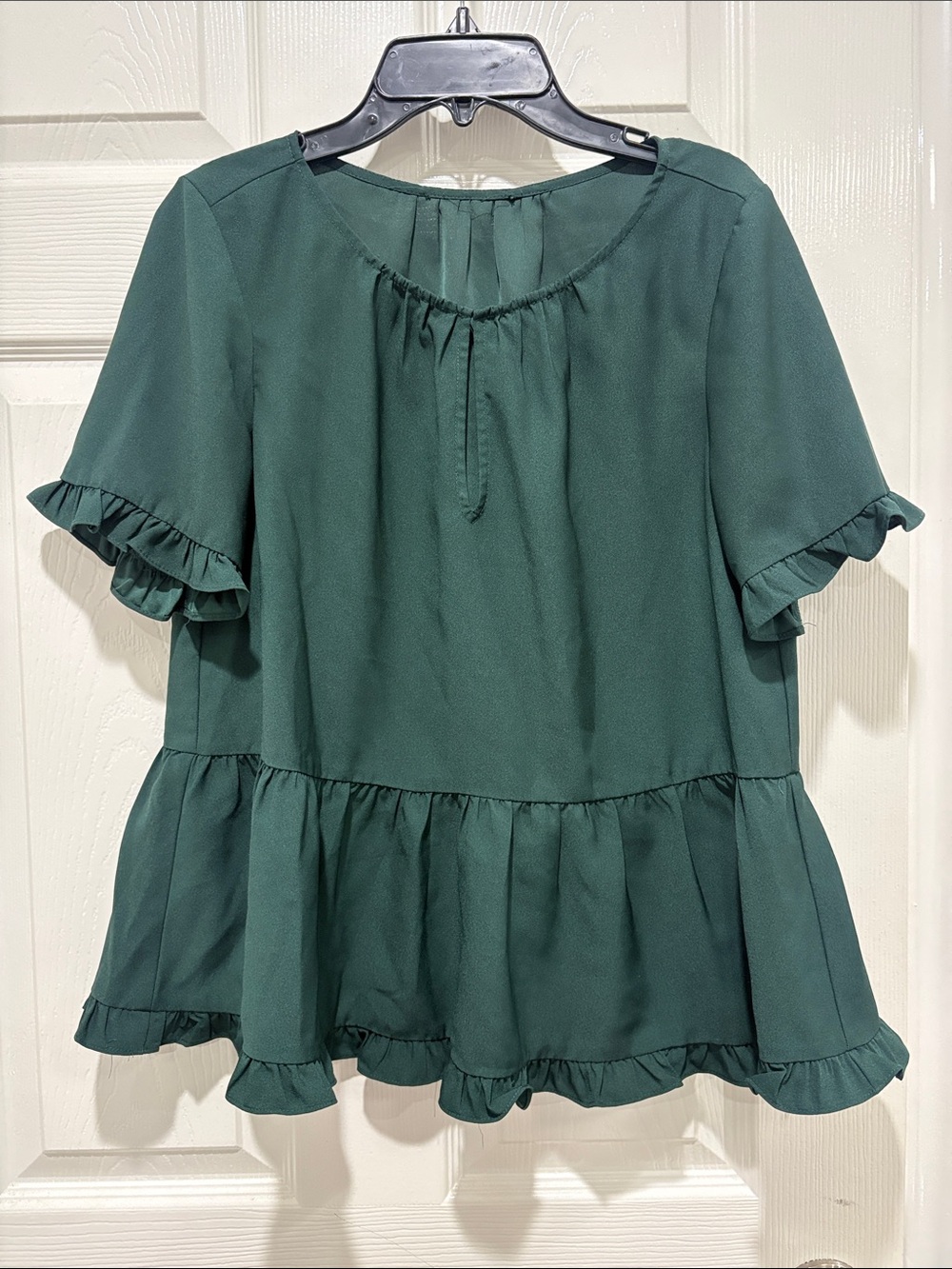Women's Ruffle-Hem Peplum Top - Forest Green